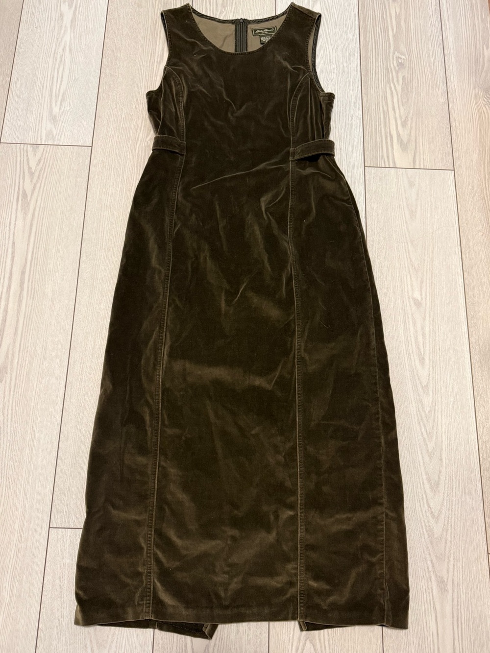 Eddie Bauer 6P vintage velvet dress Olive green 100% cotton sleeveless casual